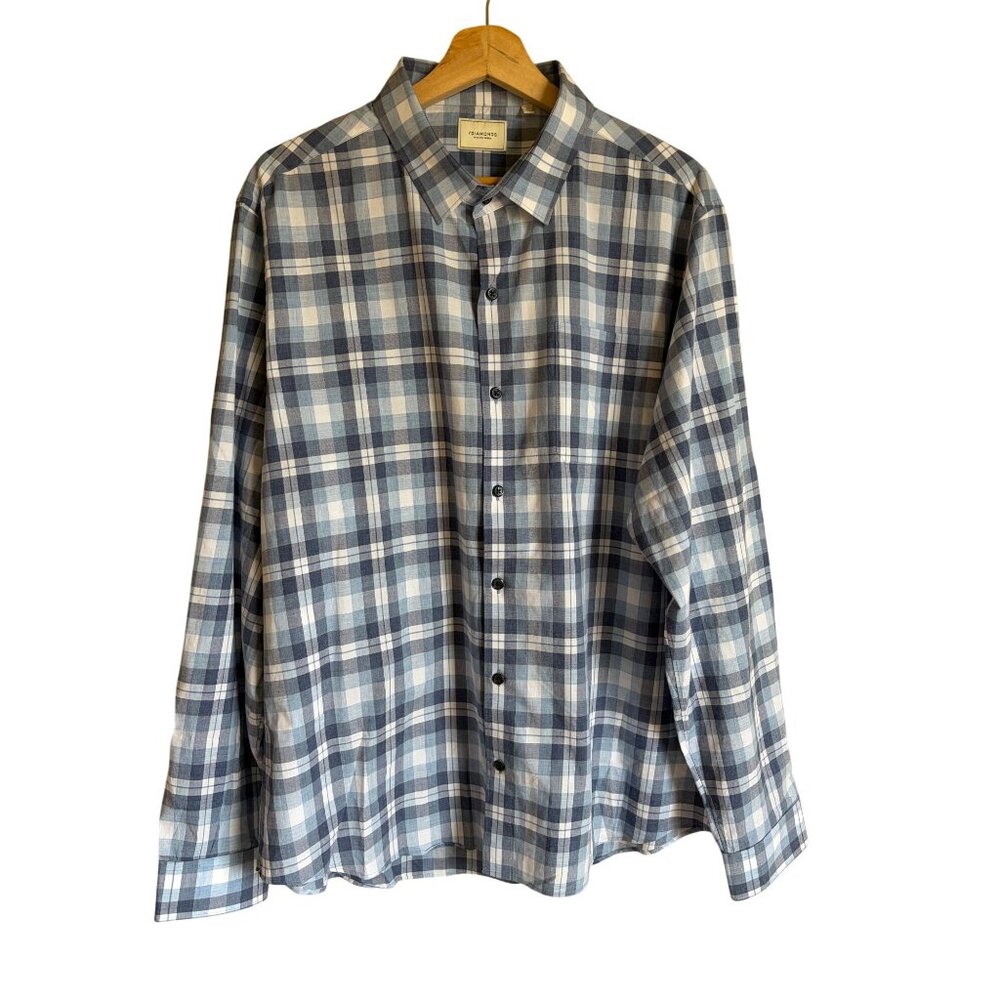 7 Diamonds XL Blue Plaid Button Up Shirt 100% Cotton Morning Rain